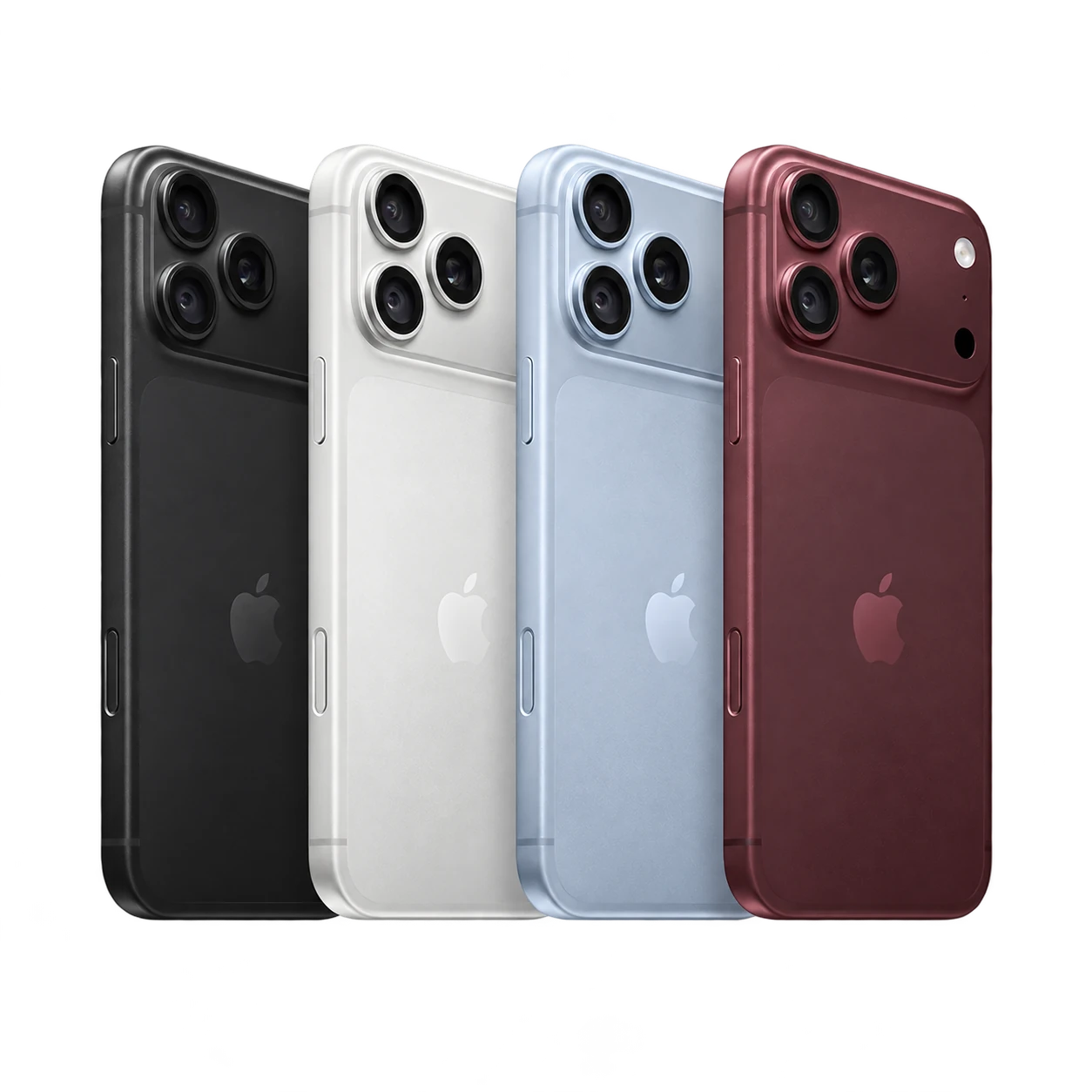 Linha iPhone 18 Pro nas cores preto, prata, glacial e bordô